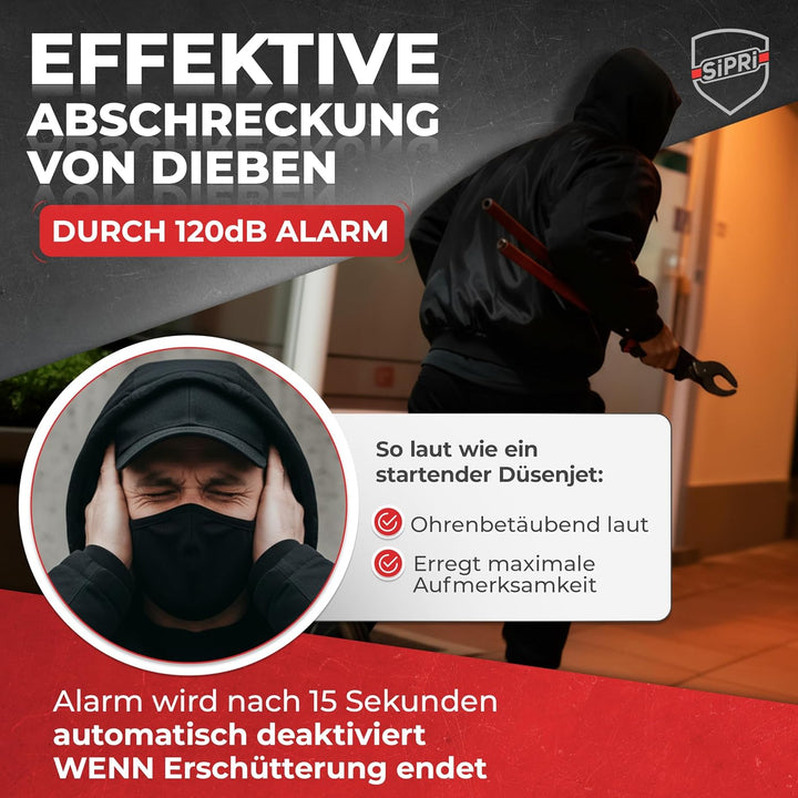 SIPRI® Fahrradschloss mit Alarm 120 dB | Kettenschloss Fahrradschloss hohe Sicherheit für E-Bike, E-