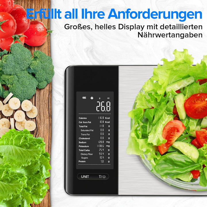 Belife Küchenwaage digital mit Nährwertberechnung, Ernährungswaage App verfolgt 19 Nährstoffe, Kalor