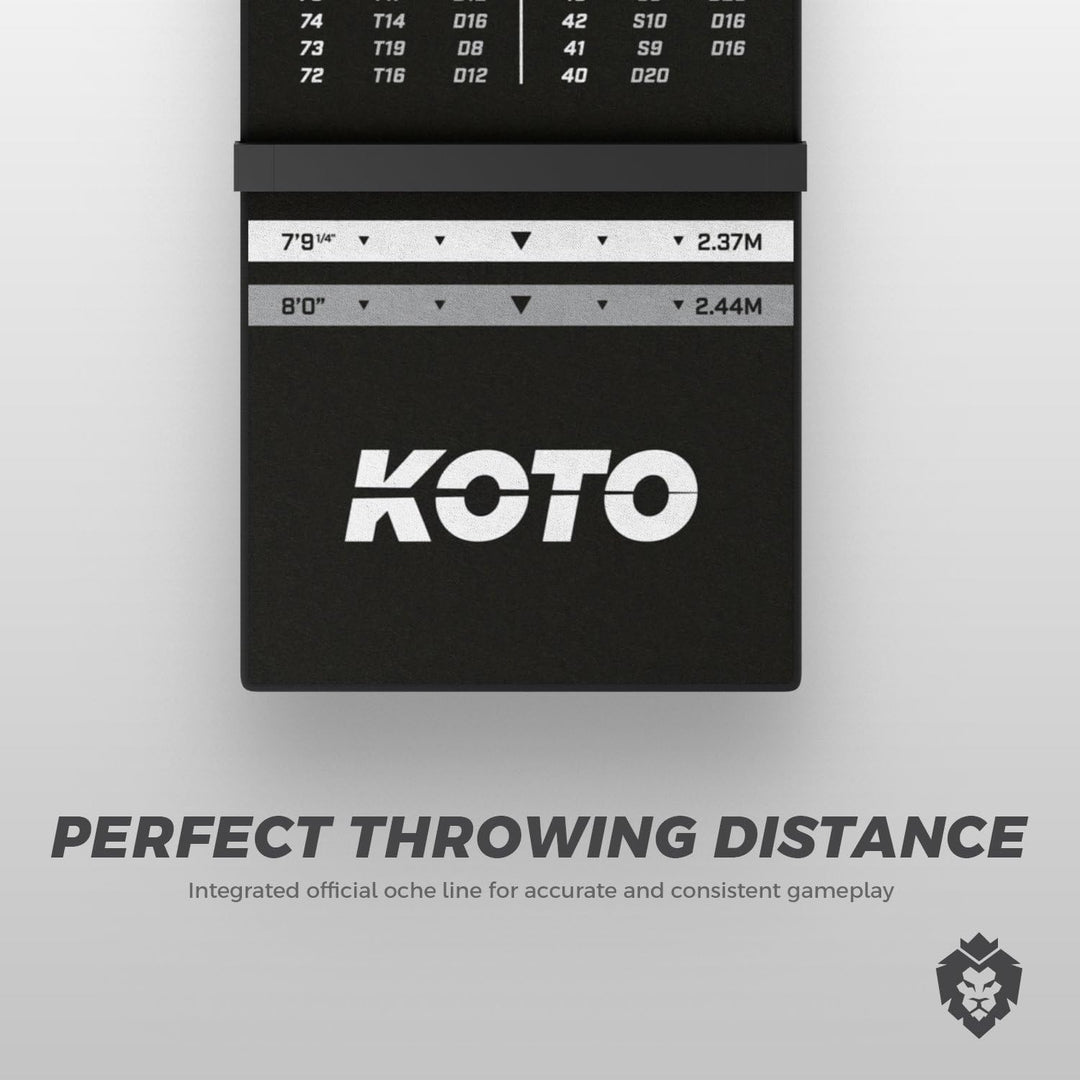 KOTO - Oche Carpet Checkout Dartmatte Schwarz 285 x 60 cm, Hochwertige Dartmatte mit Anti-Rutsch-Bes