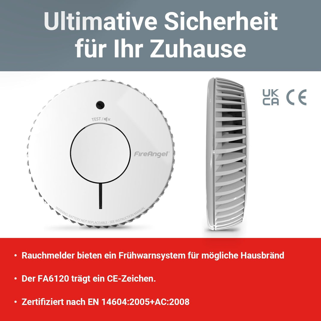 Fire Angel Optischer Rauchmelder - Q-Label - Rauchmelder mit 10 Jahre Batterie für Ihr Heim mit Test