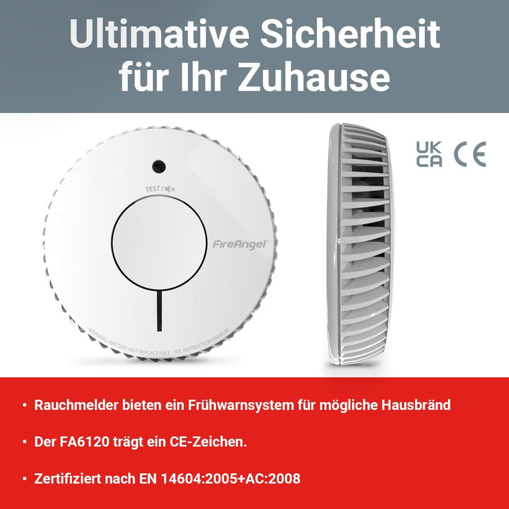 Fire Angel Optischer Rauchmelder - Q-Label - Rauchmelder mit 10 Jahre Batterie für Ihr Heim mit Test