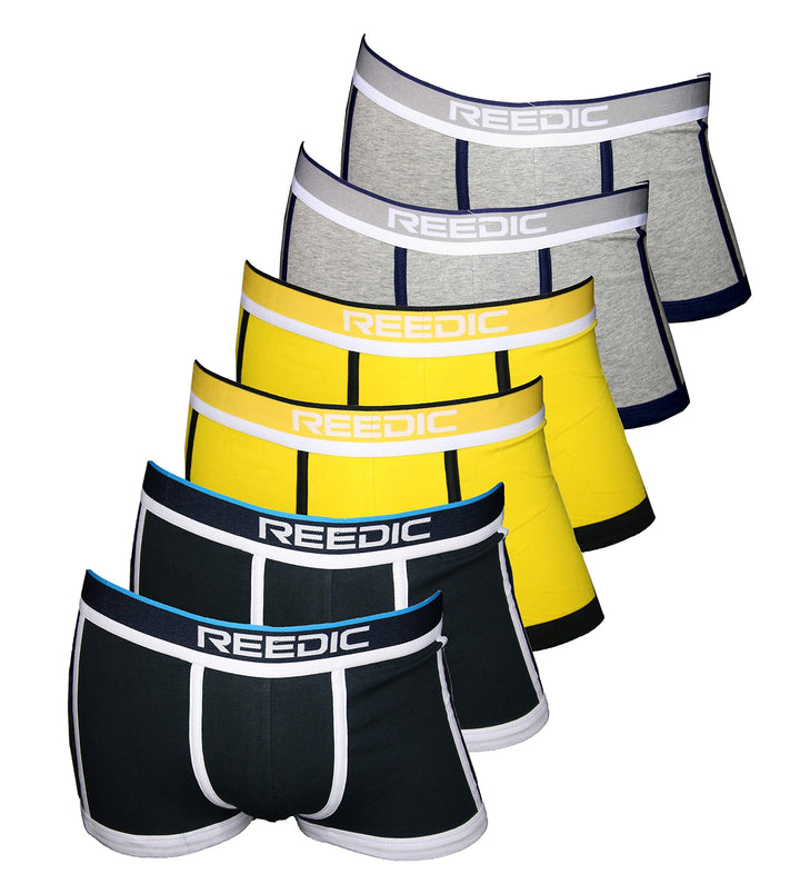 Reedic Herren Boxershorts Baumwolle 6er Pack, Grösse XX-Large (2XL), Farbe je 2X grau, gelb, dunkelb