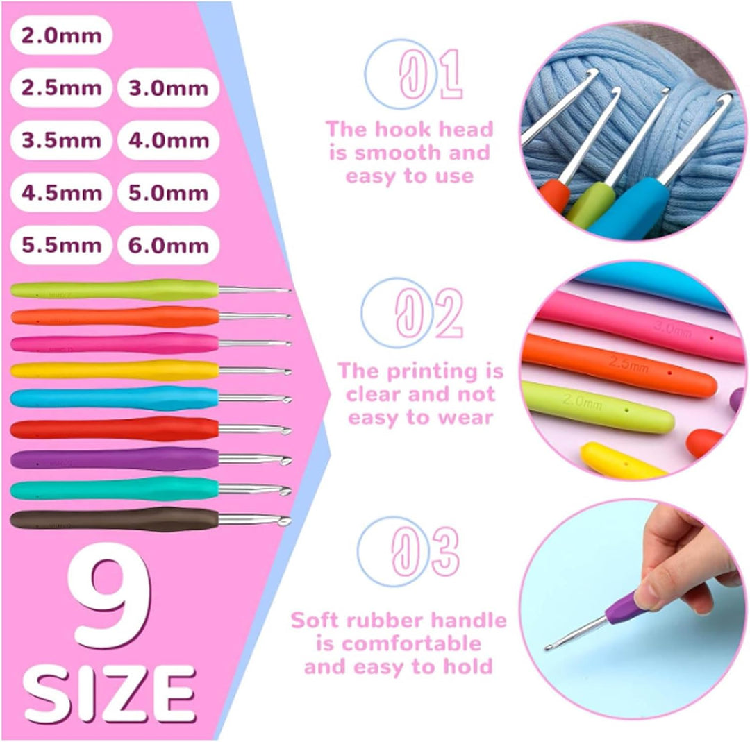 Häkelwolle Set,112pcs Häkelset für Anfänger mit 24*25g Häkelgarn,Ergonomische Häkelnadeln Stricknade
