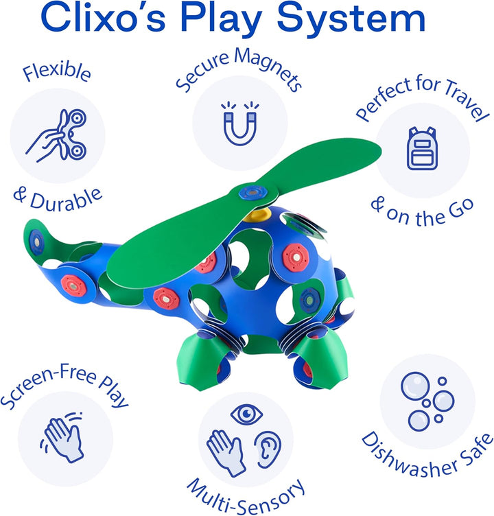Clixo Crew Pädagogisches Spielzeug für Kinder ab 4 Jahren, Spielzeug Set mit magnetischen Bausteinen