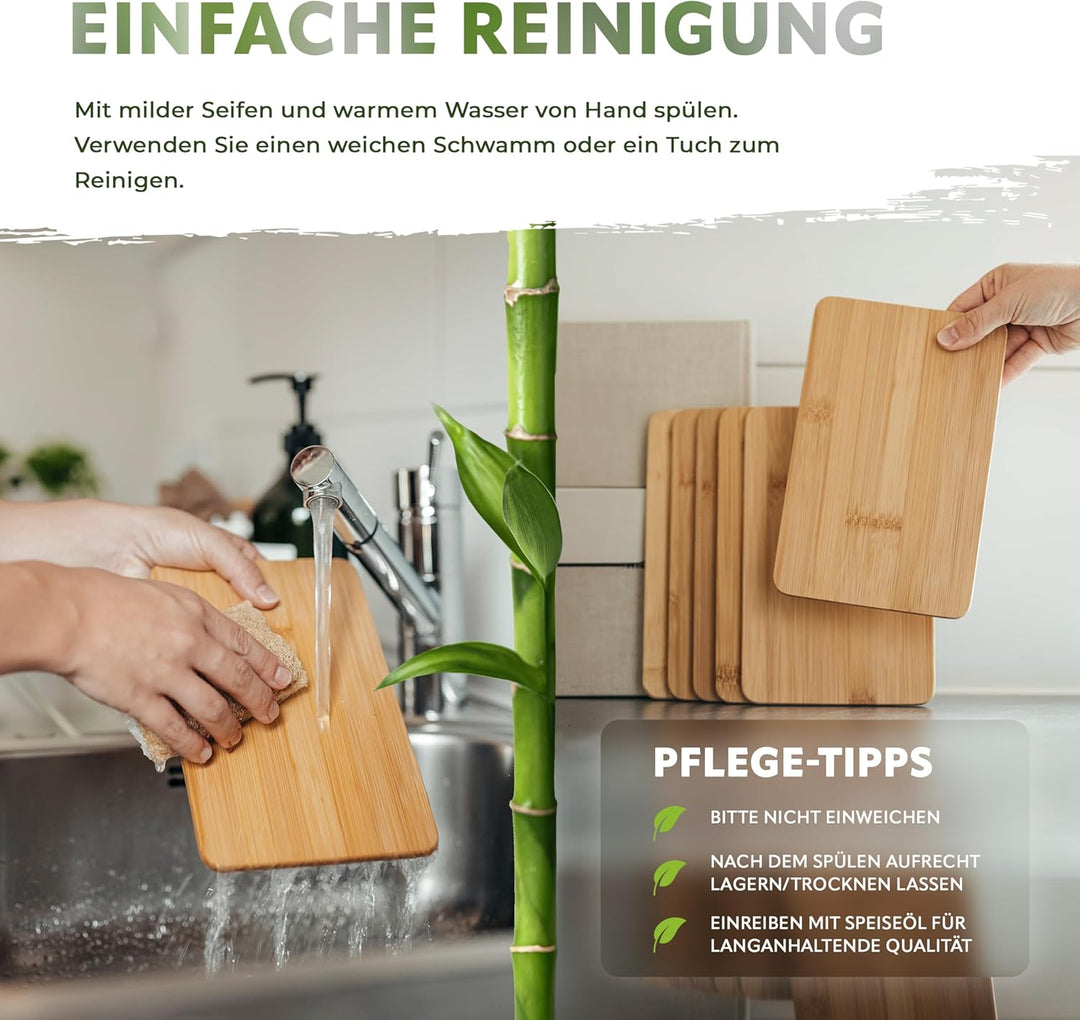 Exitoso® Schneidebretter 6er-Set aus Bambus - Frühstücksbrettchen Küchenbrett aus Holz - 22 x 14 cm