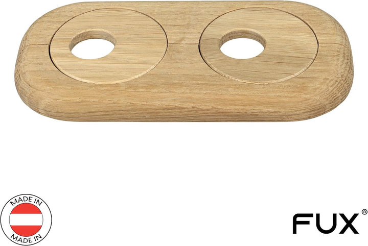 3 Stück Doppel Heizungsrohr Rosette, Rohrabstand variabel, verschiedene Echthölzer und Grössen, Rohr