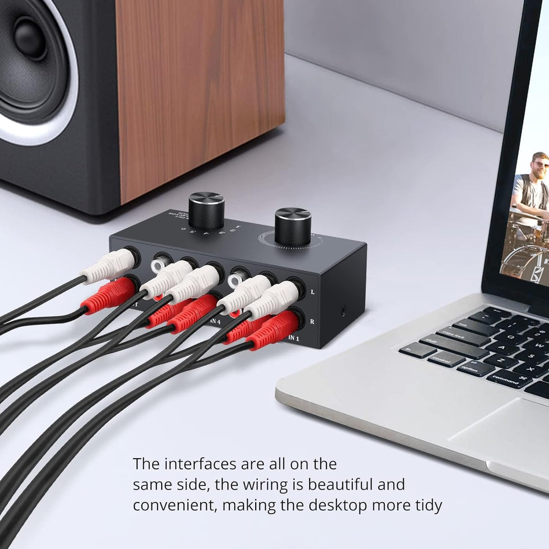 Cinch Umschalter PROZOR 6x1/1x6 Bidirektional Audio Umschalter Switch mit Lautstärkeregler RCA Stere