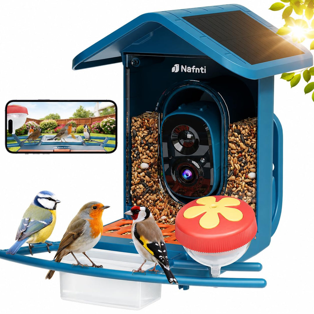 Vogelhaus mit Kamera, AI Identifizieren von Vögeln, 2,4 GHz/5 GHz, solarbetrieben, Eichhörnchensiche
