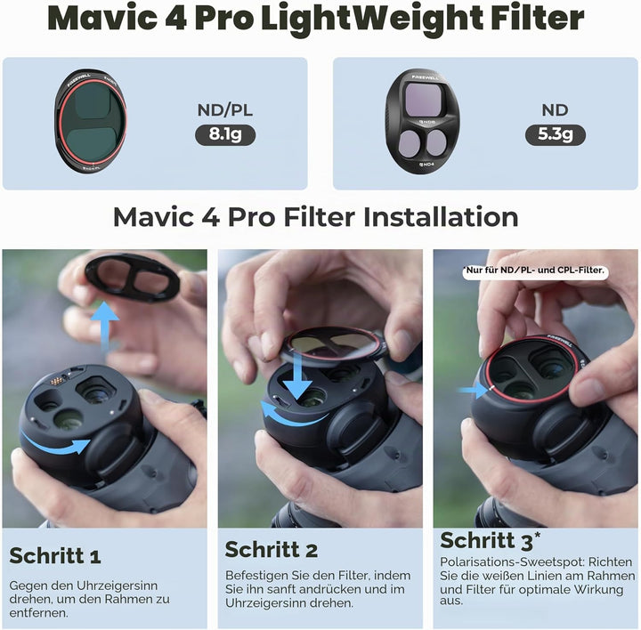 Freewell Split ND-Filter 4er-Pack für DJI Mavic 4 Pro – Split ND8/4, ND16/8, ND32/16, ND64/32 – Redu