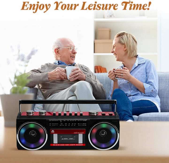 Tragbare Kassettenspieler Boombox AM/FM/SW Radio Stereo, CasetteTape Player Recorder, MP3 Bluetooth