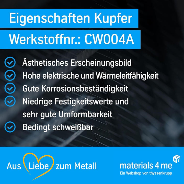 thyssenkrupp Kupferstange 60 x 5 mm in 2000 mm Länge | Flachprofil Kupfer Flachstange Flachmaterial