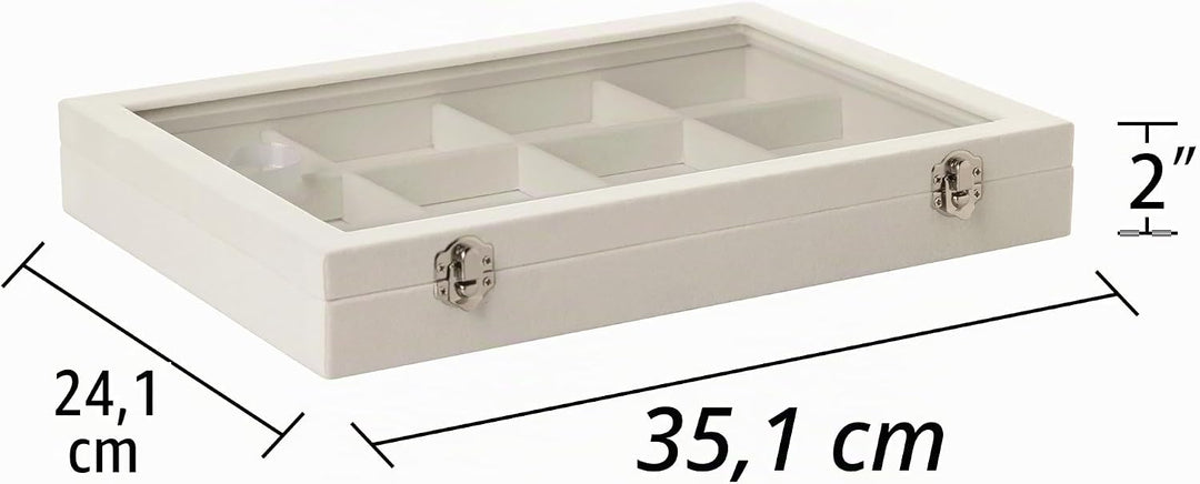 Frebeauty Schmuck Tablett 12 Gitter Samt Schmuck Organizer Aufbewahrungsbox mit klarem Deckel Schubl