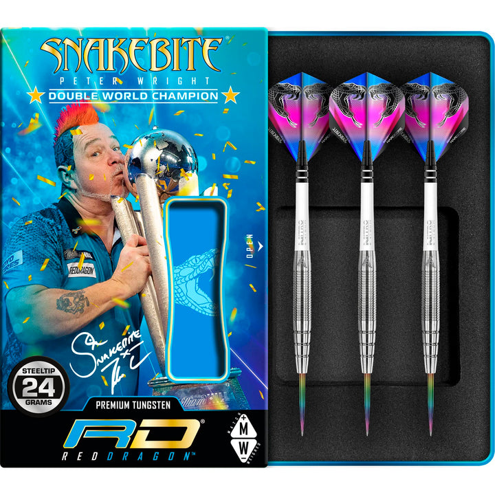 Peter Wright Snakebite PL15: 24g Tungsten Darts mit Flights und Schäfte