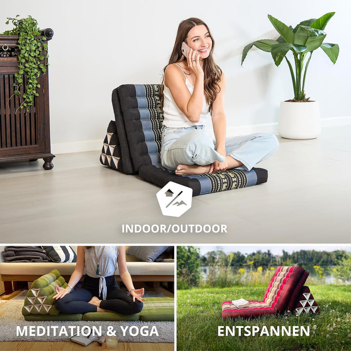 livasia Thaikissen mit 3 Auflagen, Dreieckskissen mit Klappmatratze, Keilkissen Kapok, Rückenkissen