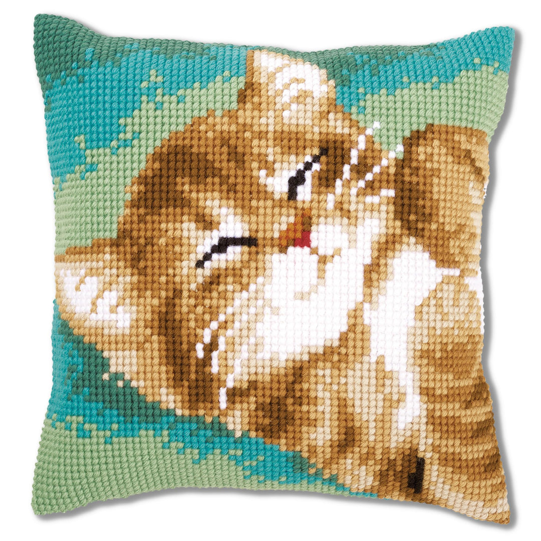 Vervaco Kreuzstichkissen Katze Kreuzstickpackung vorgedruckt, Aida, weiss, 40 x 40 x 0,3 cm