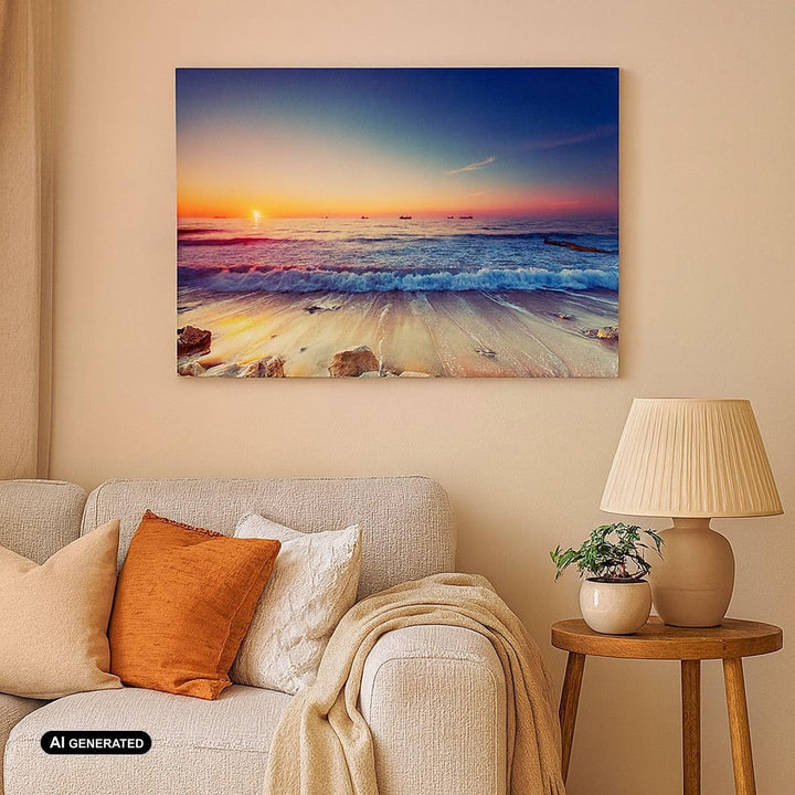 Bilder auf Leinwand 100x70cm Leinwandbild mit Rahmen Meer Strand Welle Gross Wanddeko Bild Schlafzim