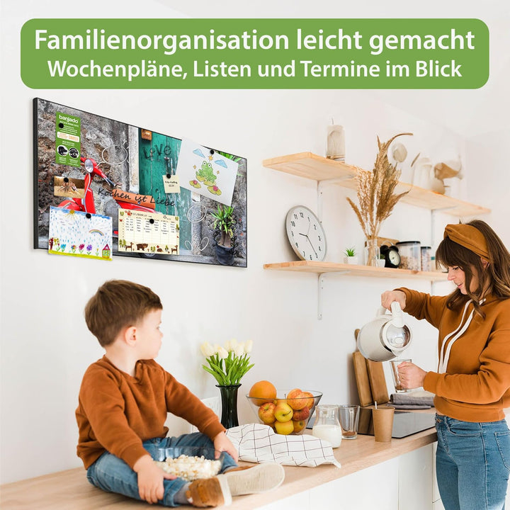 banjado Magnettafel schwarz 78 x 37cm / Magnetwand Metall/Magnetpinnwand als Memoboard/Pinnwand Magn