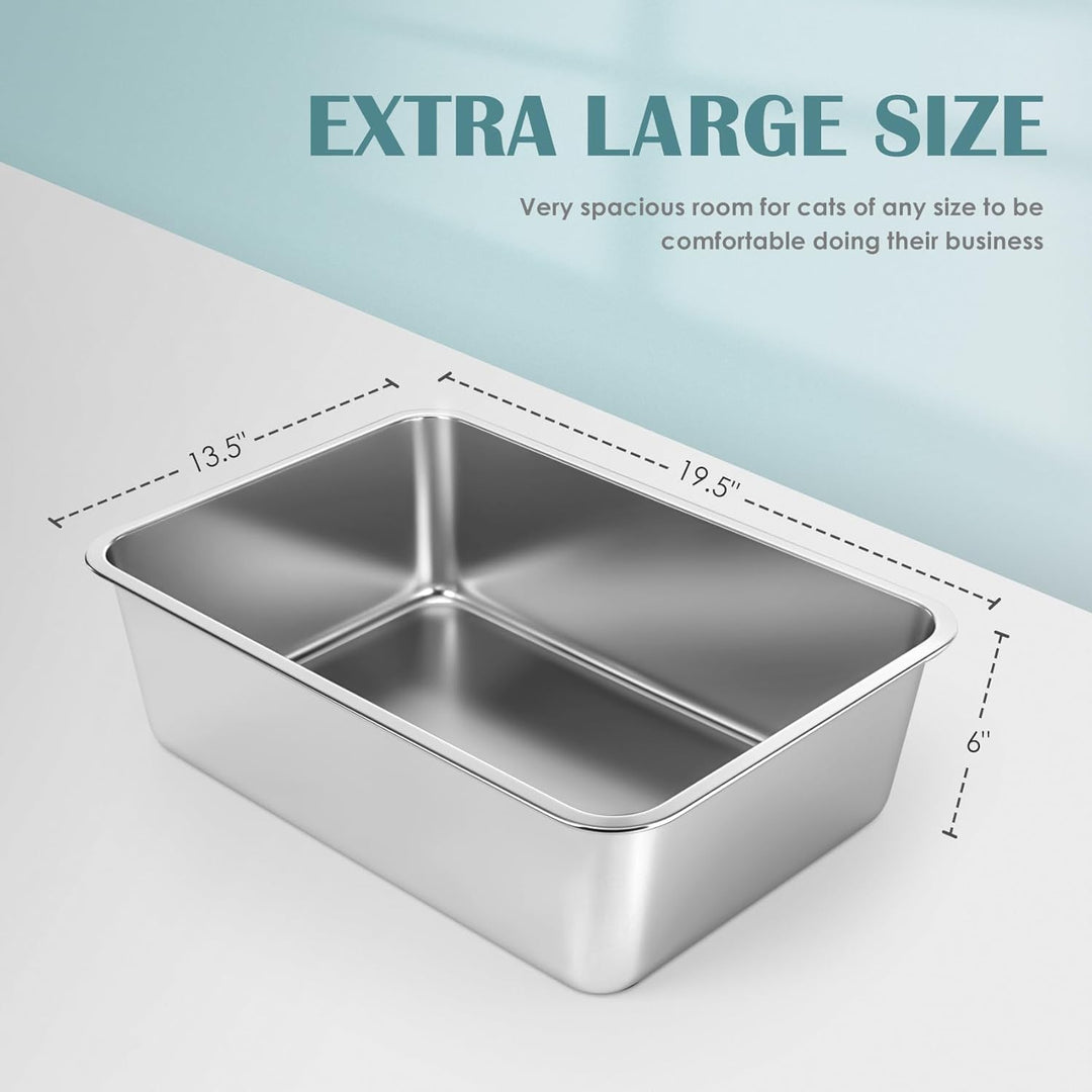 IKITCHEN Grosse Katzentoilette Edelstahl(50×35×15cm), Litter Box Katzenklo, Katzen und Kaninchen Met