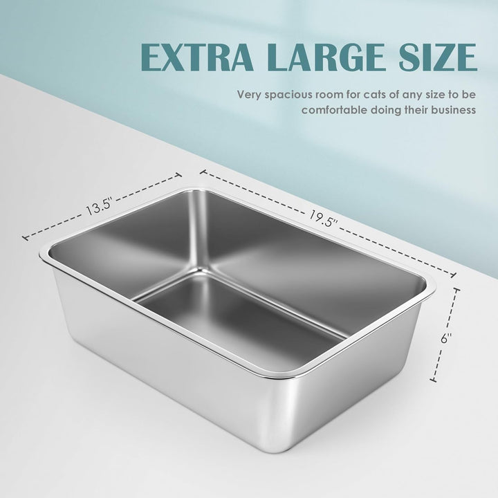 IKITCHEN Grosse Katzentoilette Edelstahl(50×35×15cm), Litter Box Katzenklo, Katzen und Kaninchen Met