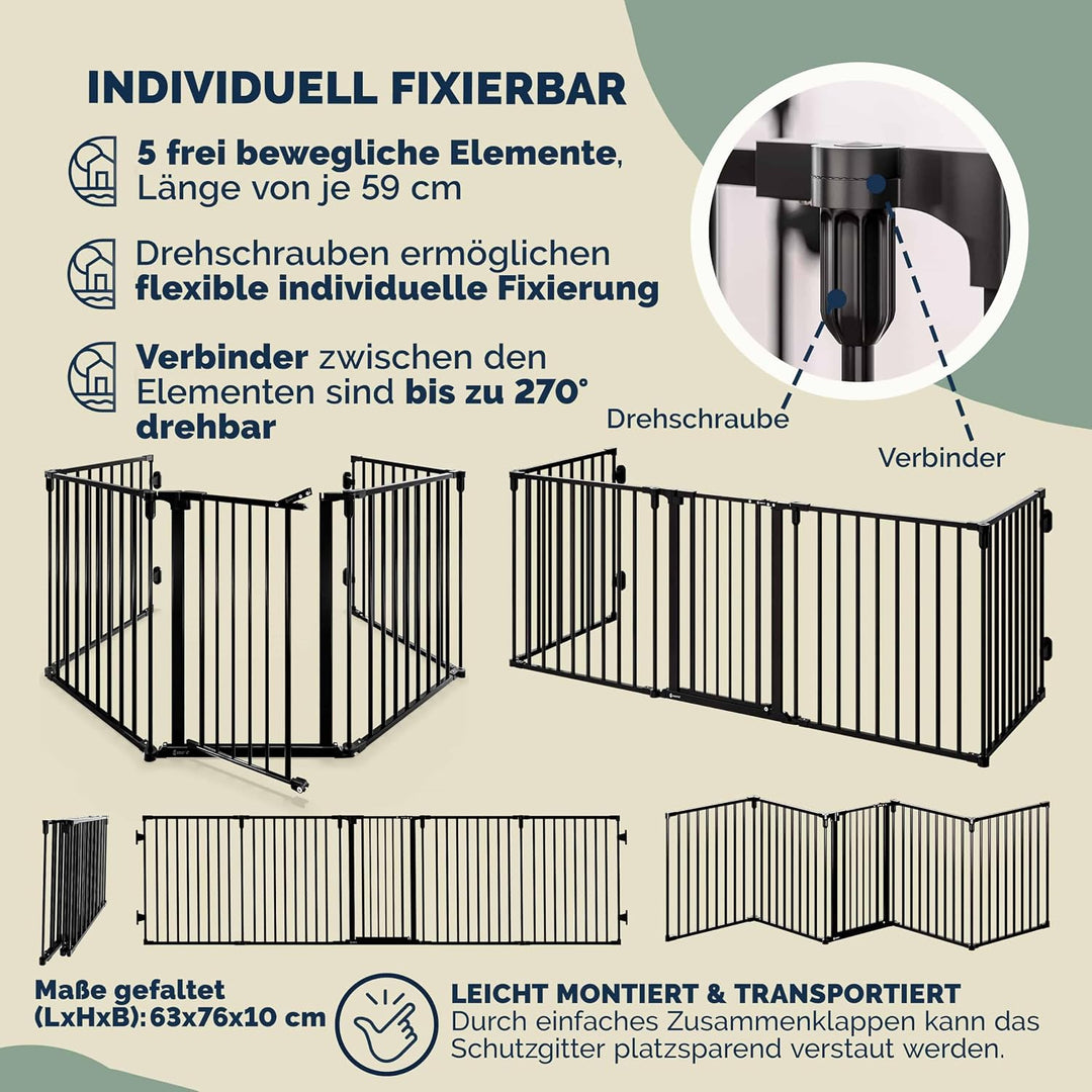 CASARIA® 2X Kaminschutzgitter Baby Laufstall mit Sicherheitstür 612x76cm Ofengitter Metall Kindersch
