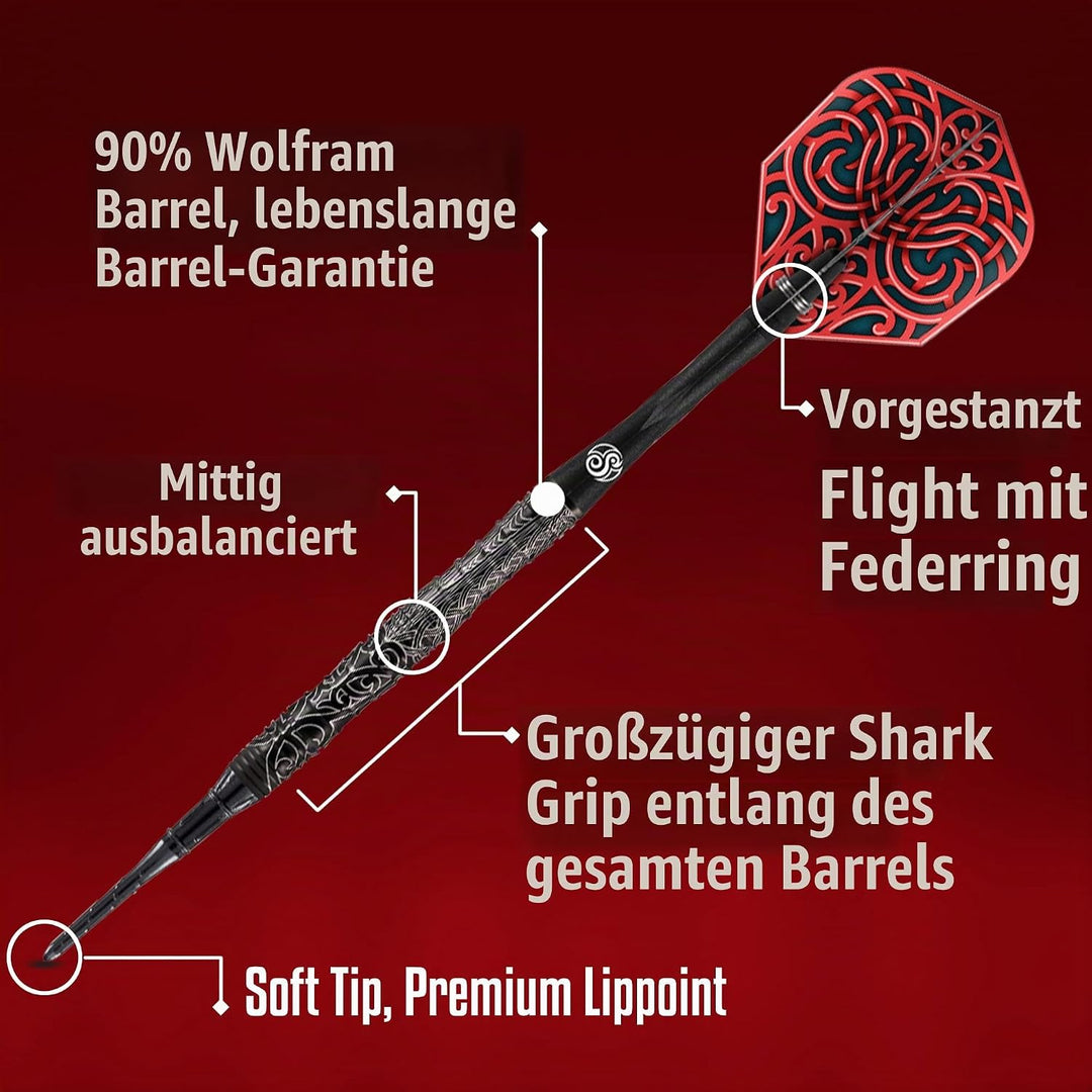 Shot Darts Warrior Kapene Captain 90% Tungsten Softdarts Gewicht: 20g, Gewicht: 20g