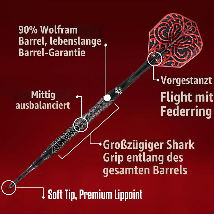 Shot Darts Warrior Kapene Captain 90% Tungsten Softdarts Gewicht: 20g, Gewicht: 20g