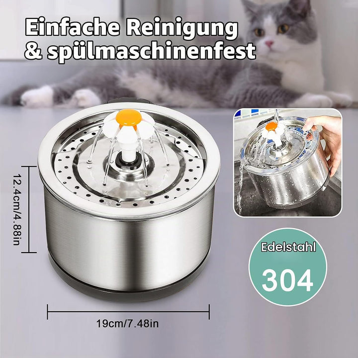 Diealles Shine Katzenbrunnen Edelstahl, 2.5L Ultra-Leise Katzen Trinkbrunnen, Wasserspender Katzen E