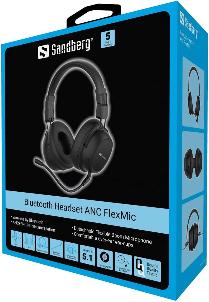 Sandberg Bluetooth Headset ANC FlexMic, Schwarz
