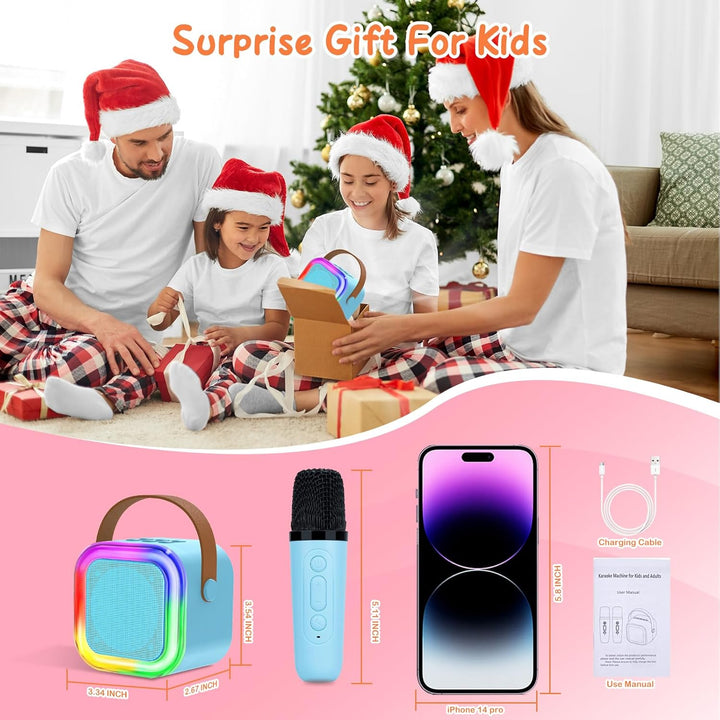 Karaoke Maschine Kinder mit 1 Mikrofon, Drahtloses Karaoke Mikrofon mit LED Tragbare Bluetooth Lauts
