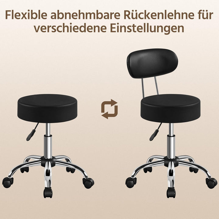 Yaheetech Rollhocker Arbeitshocker mit Rückenlehne Höhenverstellbarer 75.5-85cm,Drehhocker mit Rolle