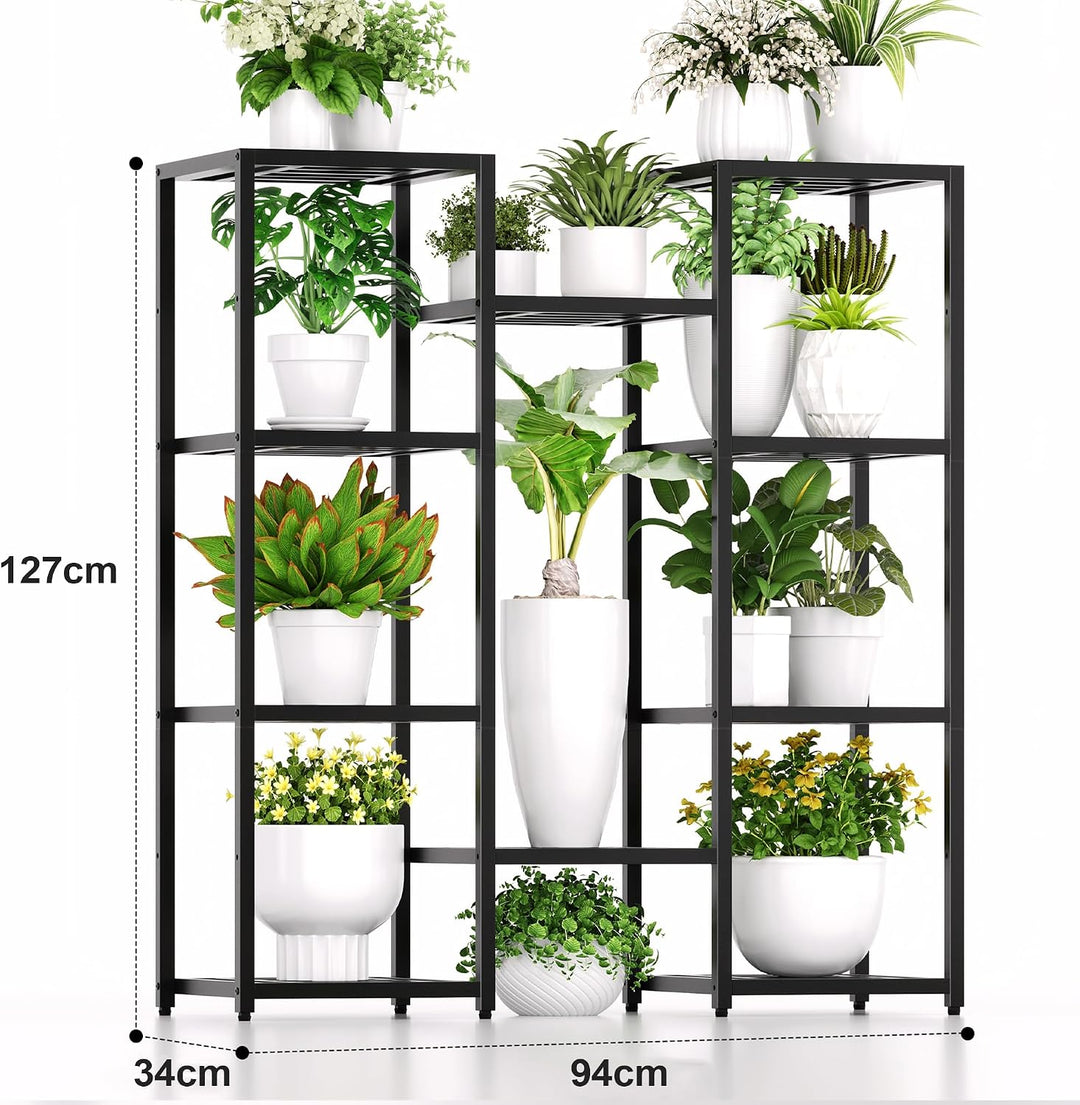Pflanzenständer Indoor Outdoor,10 Etagen Metall Blumenständer,127 cm hoch rostfest Blumenhocker,schw