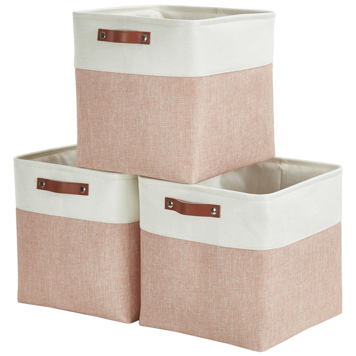 Mangata Collapsible Storage Cube Boxen, 30CM Cube Leinen gewebt Stoff Lagerung Körbe mit Ledergriffe