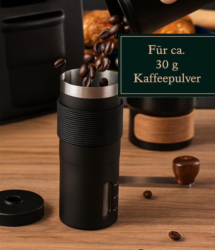 Kaffeemühle Manuell mit Keramikmahlwerk | Kompakte Handkaffeemühle mit stufenloser-Mahlgradeinstellu