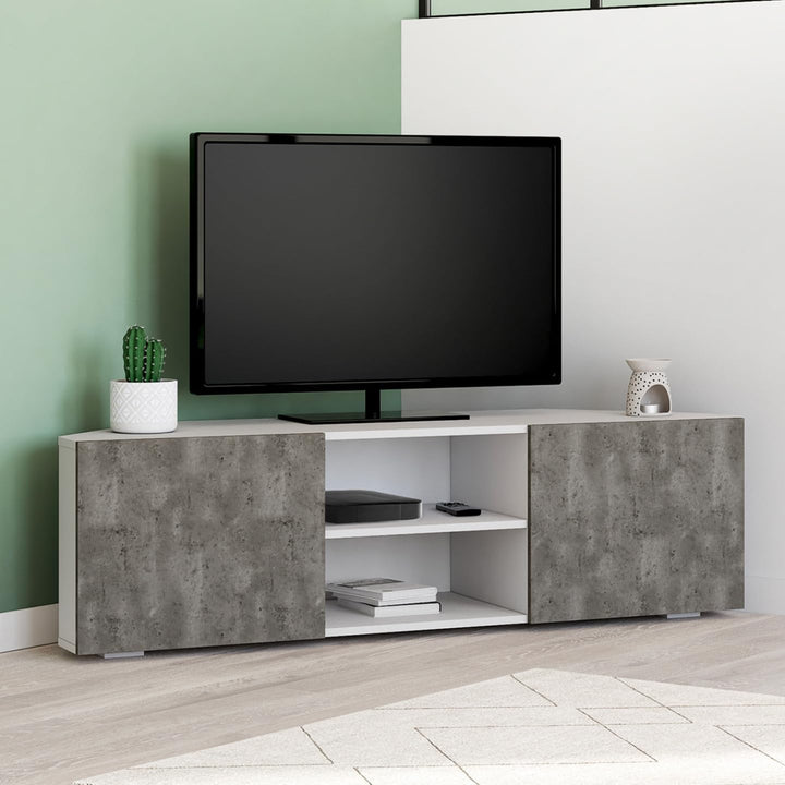 IDMarket - TV-Schrank 110 cm Eckig ELI weiss Türen Betonoptik