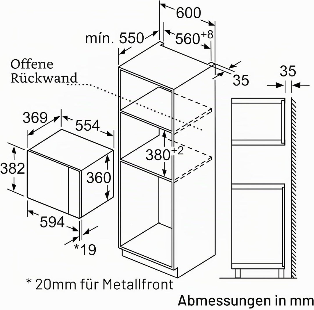 Balay , 3CG5175B2, rahmenlose Einbau-Mikrowelle, 38 cm, 25 l, Aqualisis, linke Seite Ap., weisses Gl