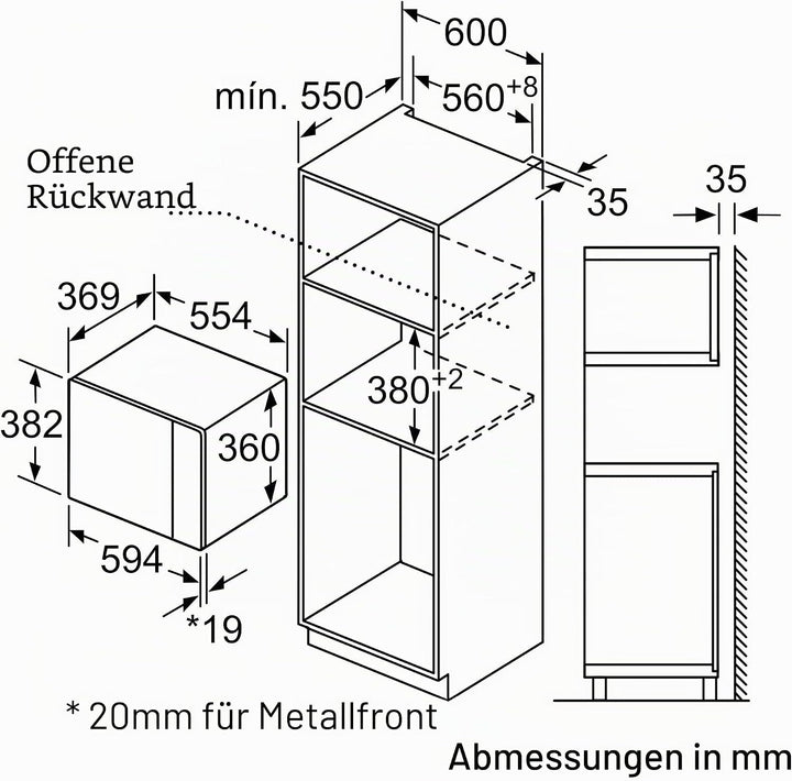 Balay , 3CG5175B2, rahmenlose Einbau-Mikrowelle, 38 cm, 25 l, Aqualisis, linke Seite Ap., weisses Gl