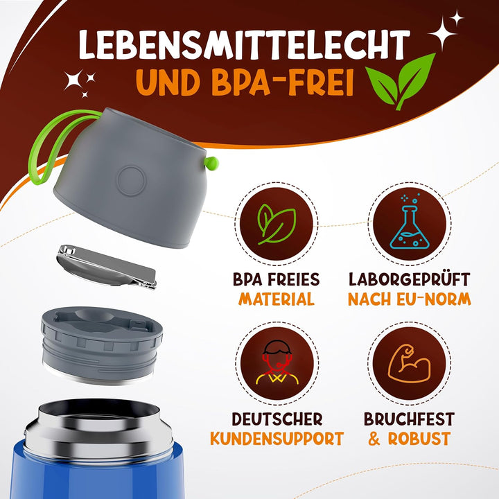 Thermobehälter für Essen Kinder – 500ml, Blau Dino – 100% auslaufsicher - Warmhaltebehälter Essen Ed