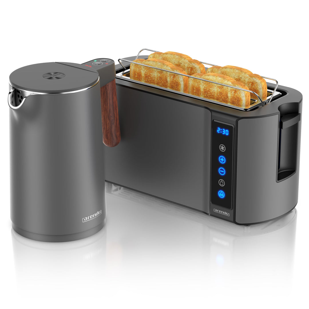 Arendo - Wasserkocher Toaster SET - Edelstahl - Wasserkocher mit Temrpatureinstellung - 45-100 Grad