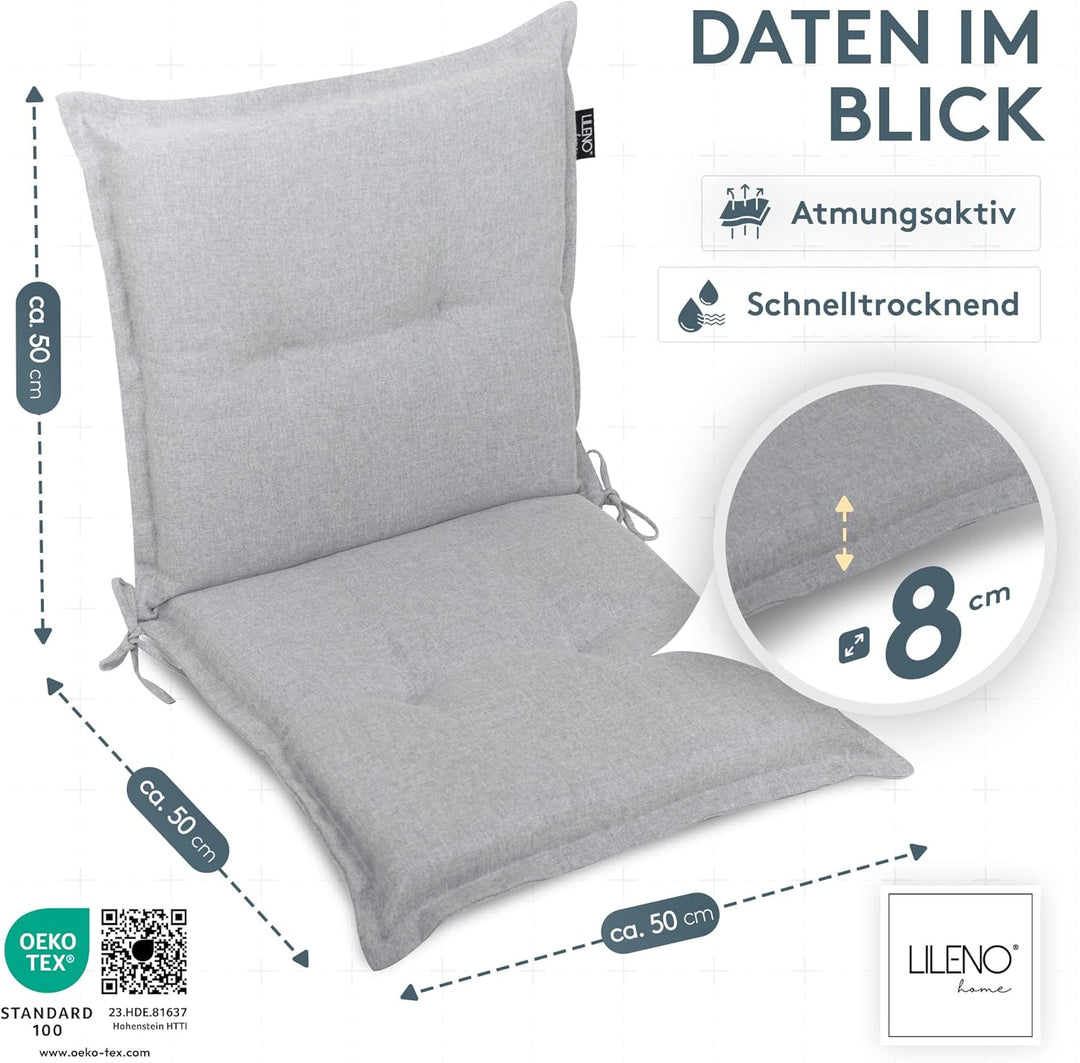 LILENO HOME Gartenstuhl Auflagen als [2er Set - Niedriglehner] in Silber Y - Bequeme Liegen als Sitz
