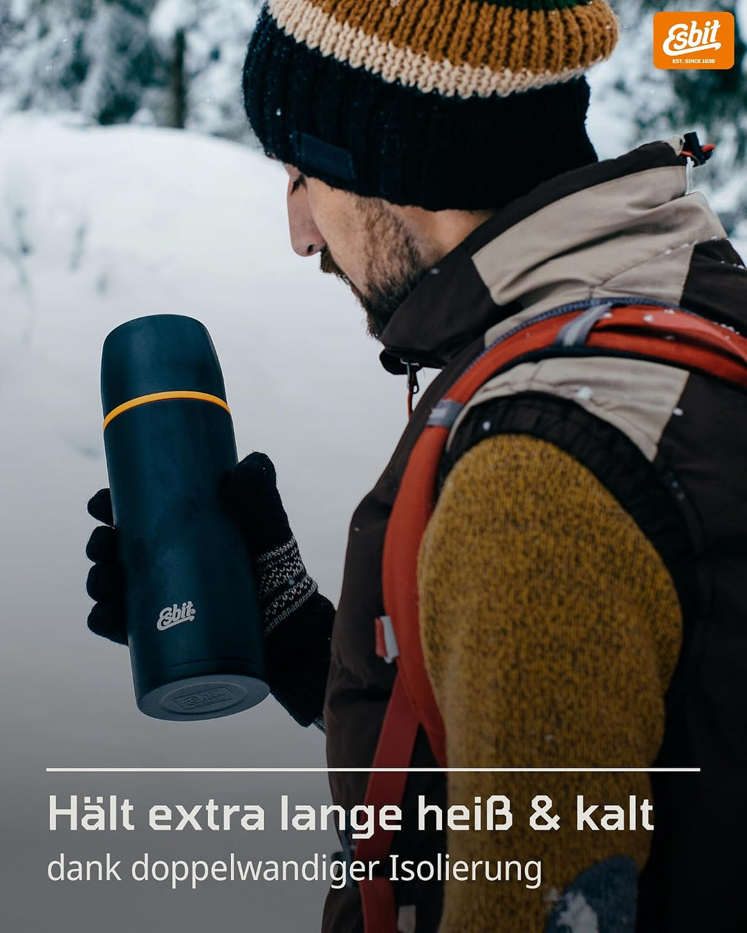 Esbit Classic Isolierflasche 500ml - Thermoskanne für warm &amp; kalt - Thermosflasche mit 2 Bechern - T