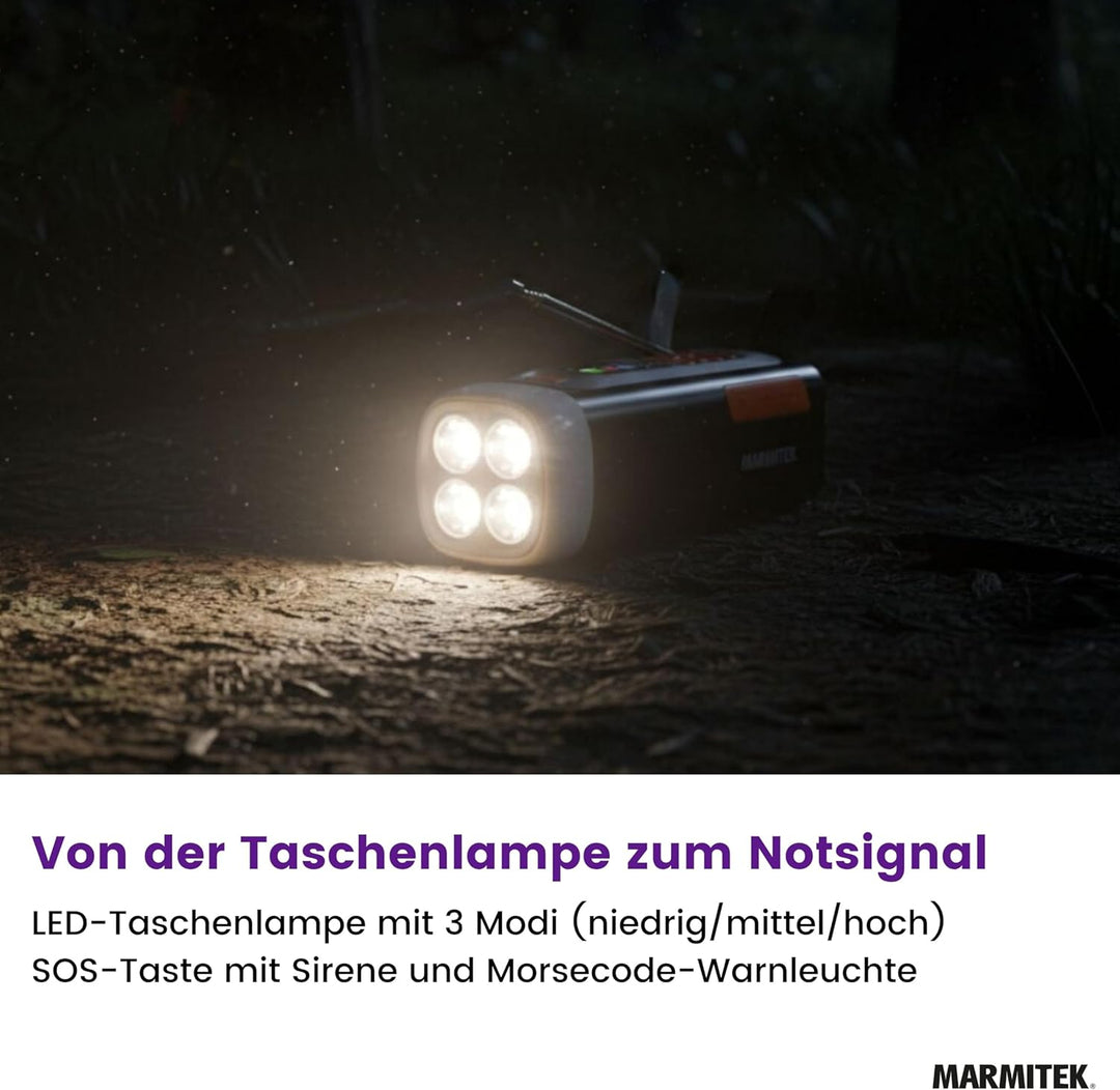Kurbelradio Marmitek RESQ 200 – Solar Notfallradio mit DAB+, Farbdisplay & 360° LED Licht – Powerban