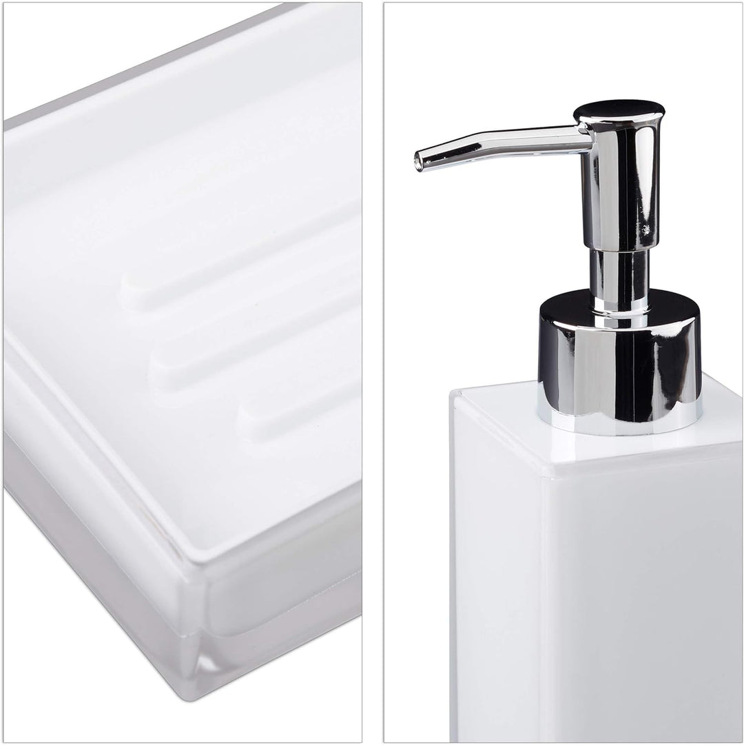 Relaxdays Badaccessoires Set 4-teilig, modern, Zahnputzbecher, Zahnbürstenhalter, Seifenspender, Sei