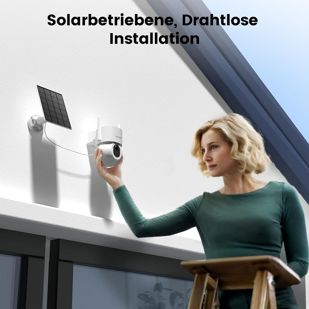 aosu 3K 5MP Überwachungskamera Aussen Solar Akku, 360° PTZ, 2-in-1 Überwachung und Beleuchtung, AI-E