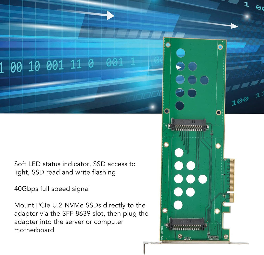 U.2 PCIe NVMe Adapter, U.2 PCIe SSD Riser Card, U.2 zu PCIe 3.0 4.0 X8 X16 SSD Adapterkarte 40Gbps D