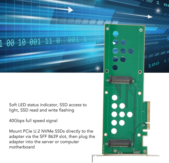 U.2 PCIe NVMe Adapter, U.2 PCIe SSD Riser Card, U.2 zu PCIe 3.0 4.0 X8 X16 SSD Adapterkarte 40Gbps D