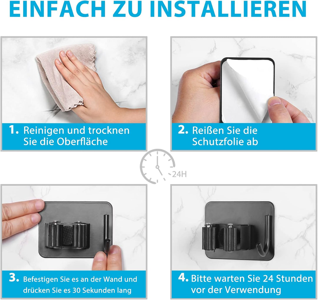 HOMEASY Besenhalterung Wand Selbstklebend 4 Stück Besenhalter Einzeln Gerätehalter mit Haken Ohne Bo