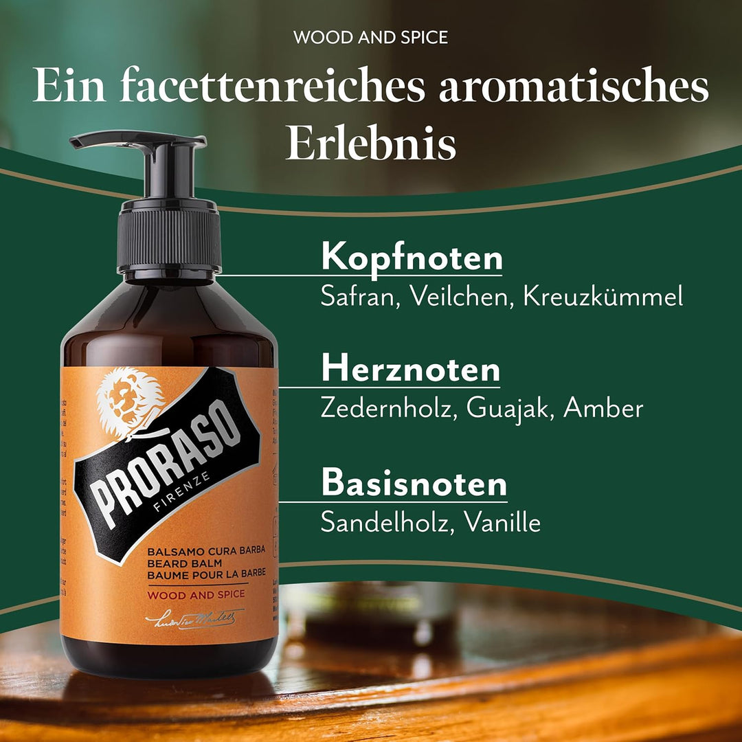 Proraso Beard Balm, Wood and Spice, 300 ml, duftende Bartpflege erweicht und schützt den Bart, Bart