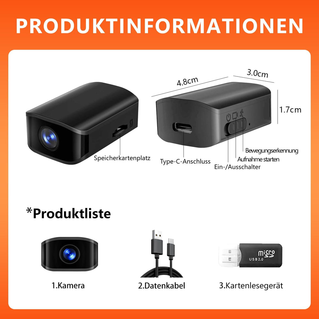 Mini Kamera - 1080P HD - Mini-Kamera - Überwachungskamera - Kamera Überwachung Aussen Innen - Bewegu