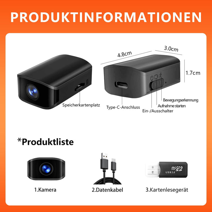 Mini Kamera - 1080P HD - Mini-Kamera - Überwachungskamera - Kamera Überwachung Aussen Innen - Bewegu