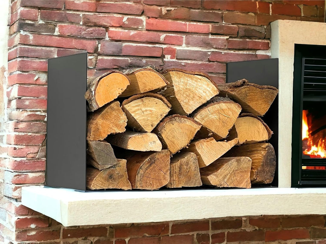 DanDiBo Kaminholzregal Innen Metall Schwarz Kaminholzständer mit Rückwand an der Wand Hängend 96432